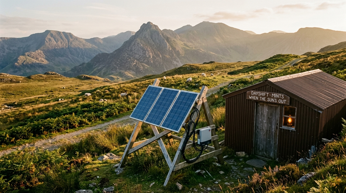 Solar rig on a North Wales mountainside